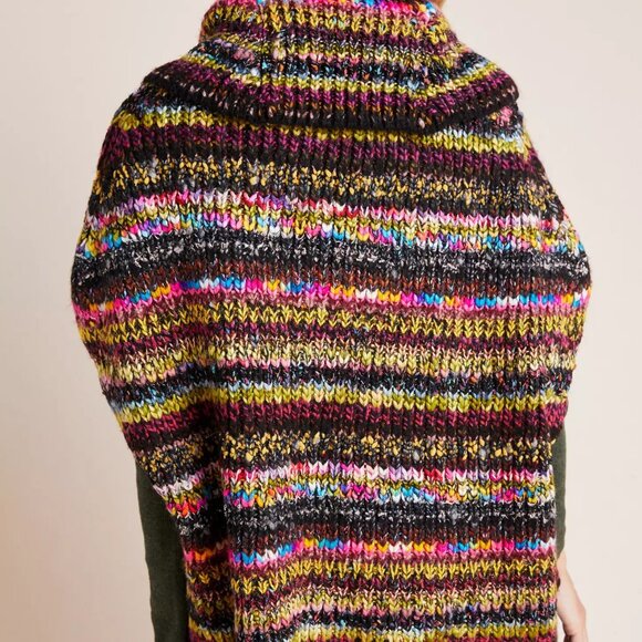Anthropologie Piera Knit Striped Turtleneck Poncho Sweater - Picture 2 of 7